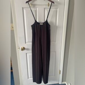 Pinstripe Wide Leg Suspender Pants